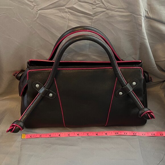 Black Leather Handbag, with Raspberry Red Contrast Edges, Preston & York - Picture 4 of 10